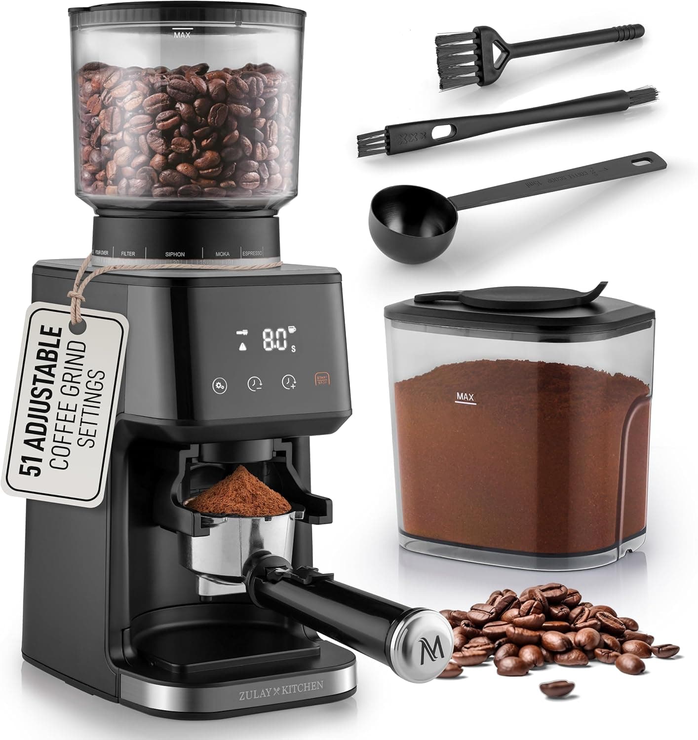 Zulay Kitchen Conical Espresso Burr Grinder, 51 Settings